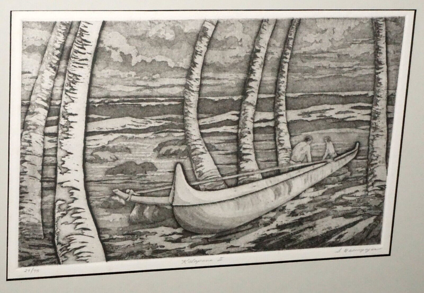 Hawaii Etching Print 29/75 Kalapana II Outrigger Canoe Shirley Hasenyager (FeH)