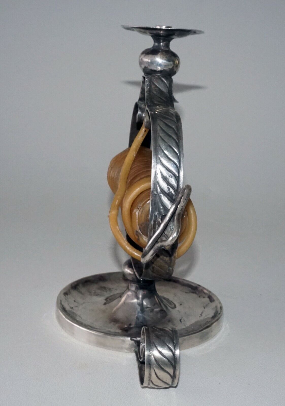 18C Spanish Silver Candle Stand Wax Jack w. Bell and illegible Hallmarks (MoW)