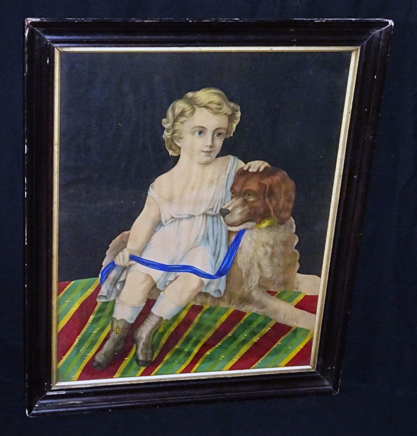 19C Lithograph Print "Fidelity Dog & Child" by Fishel Adler & Schwartz (Sto)