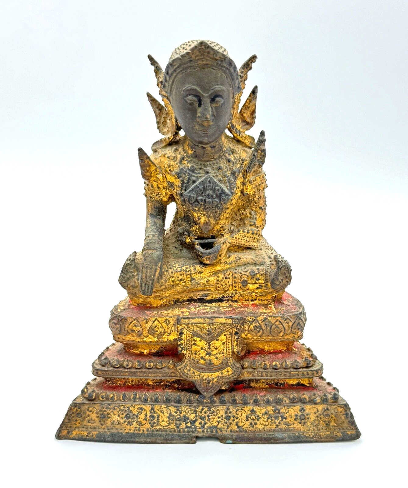 Antique Thai Gilt Bronze Buddha Statue Seated on Pedestal (MiM)