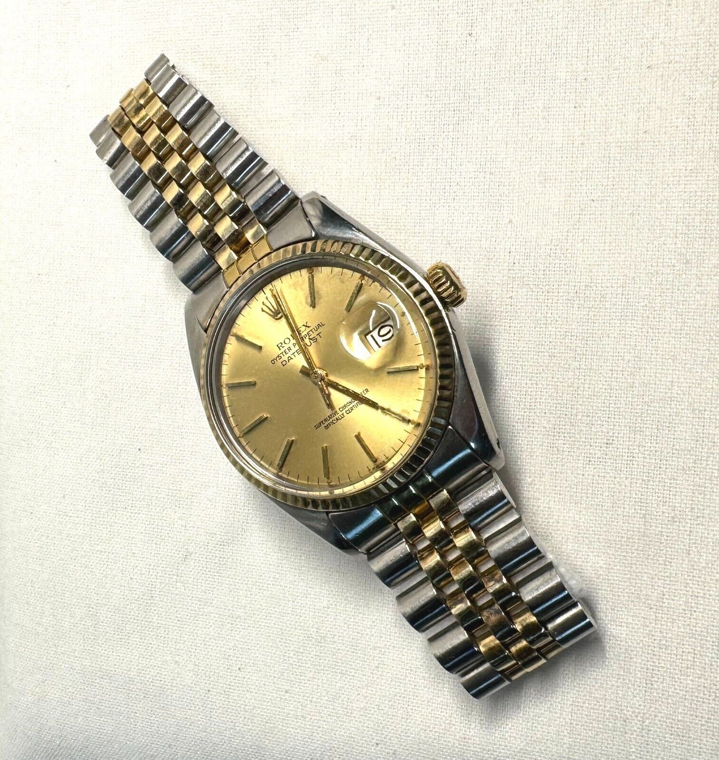 Vintage Rolex Datejust Mens 18k Yellow Gold/Steel Champagne Dial 36mm (ThC)