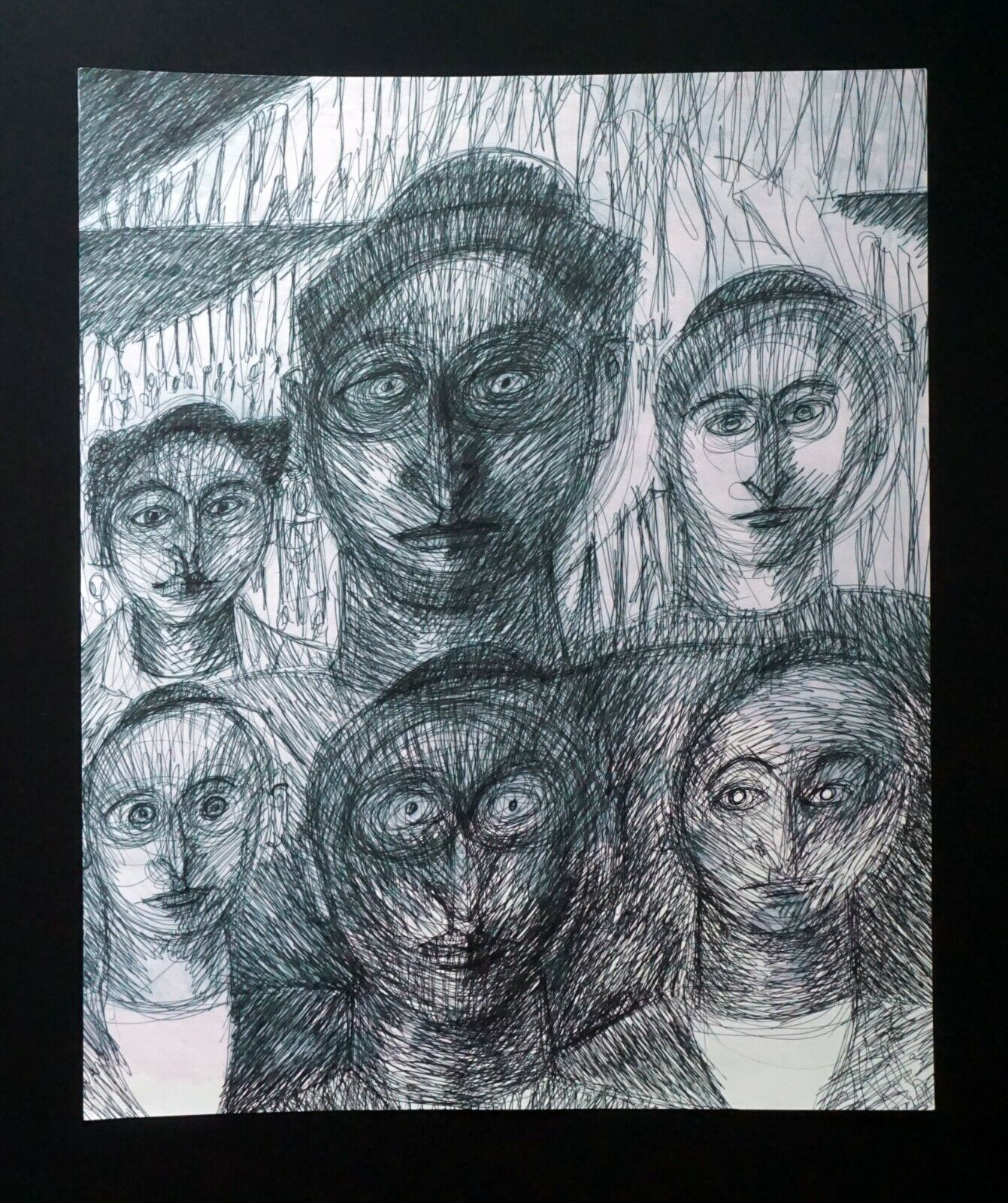 France Hawaii Outsider Art Ink Drawing Starring Figures by Claude Vedel (EtJ)#7