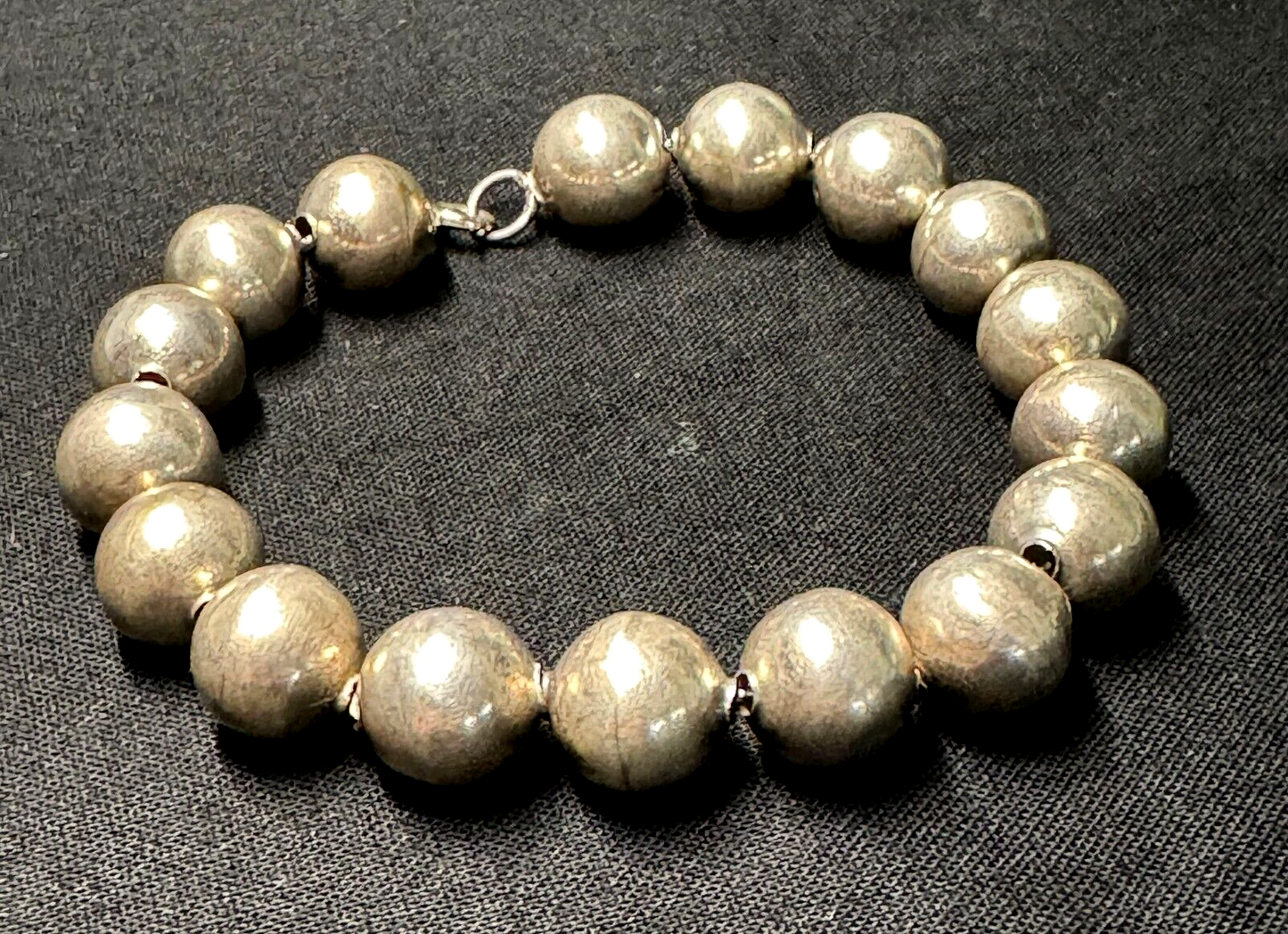 Vintage Silver Dark Tone Bead Minimalist Bracelet w Hook Clasp 7.75 inches (QuC)