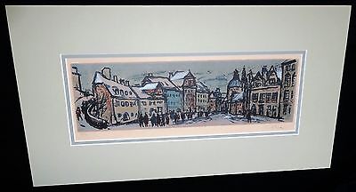 Vintage Czech Color Etching 34/70 Snowy Street Frantisek Emler (1912-1992)(***)