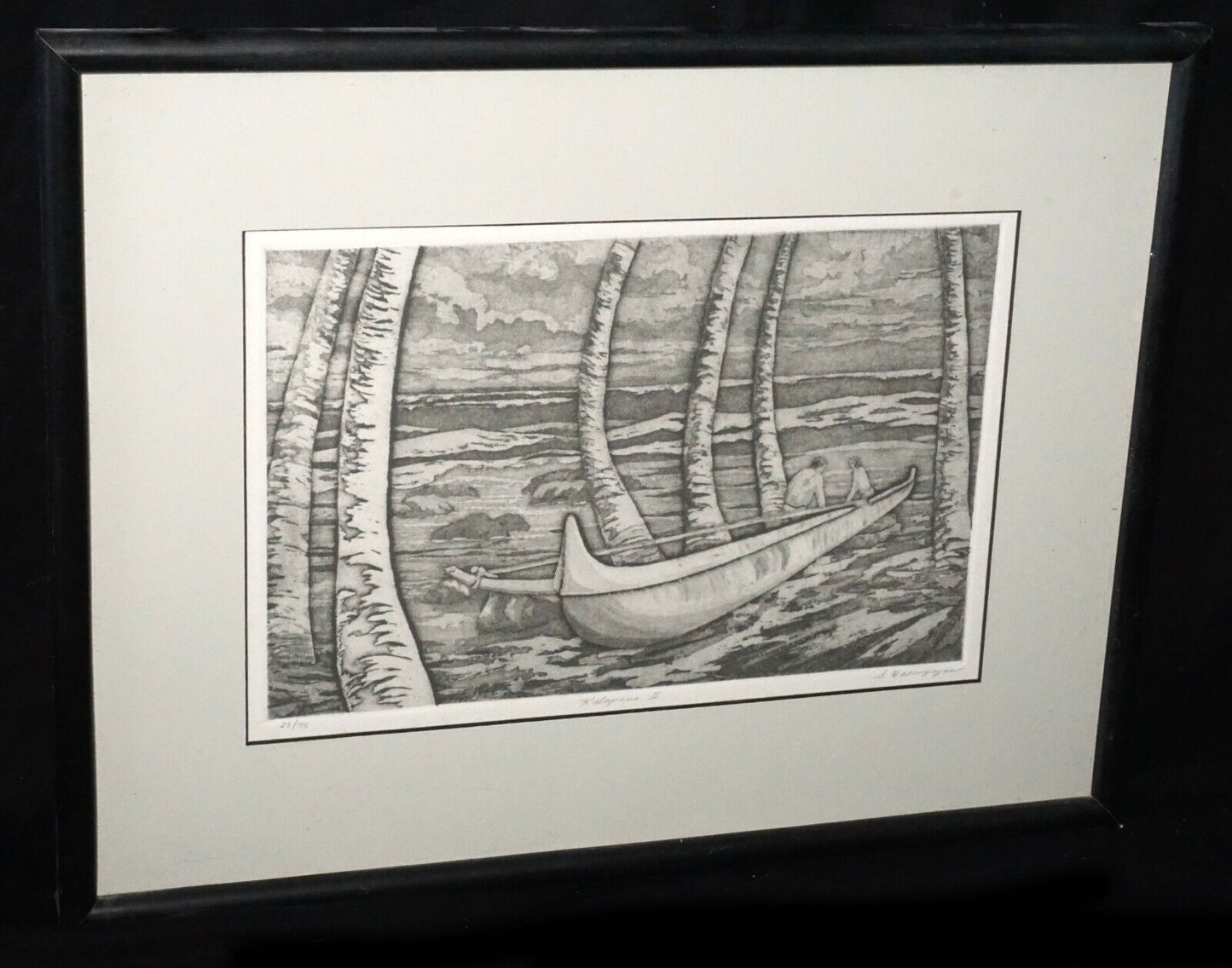 Hawaii Etching Print 29/75 Kalapana II Outrigger Canoe Shirley Hasenyager (FeH)