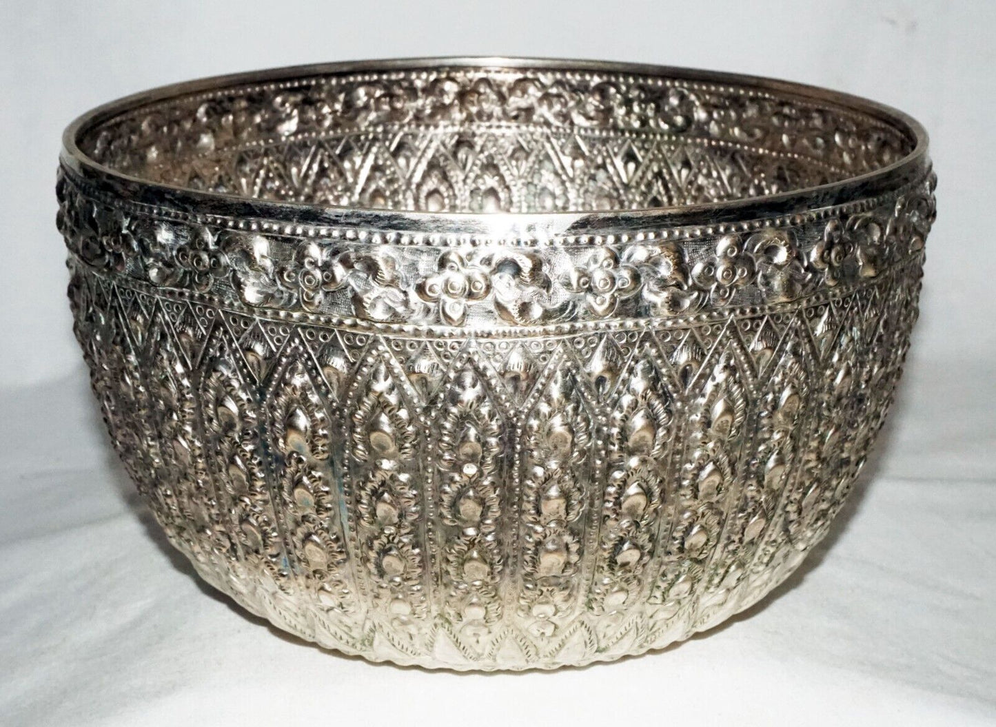 Vintage South East Asian Silver Alloy Large Bowl w. Relief Motifs (UVi)#7