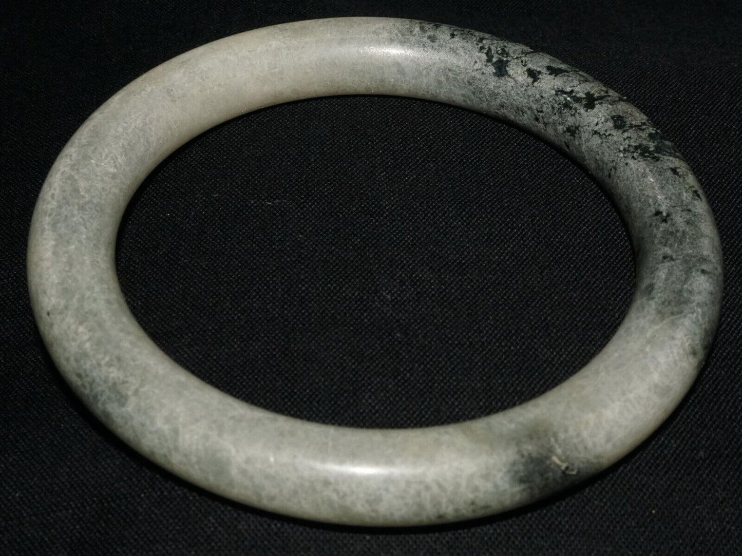 Vintage Chinese Grey Mottled Black Nephrite Jade Bangle Bracelet (LeS) B32