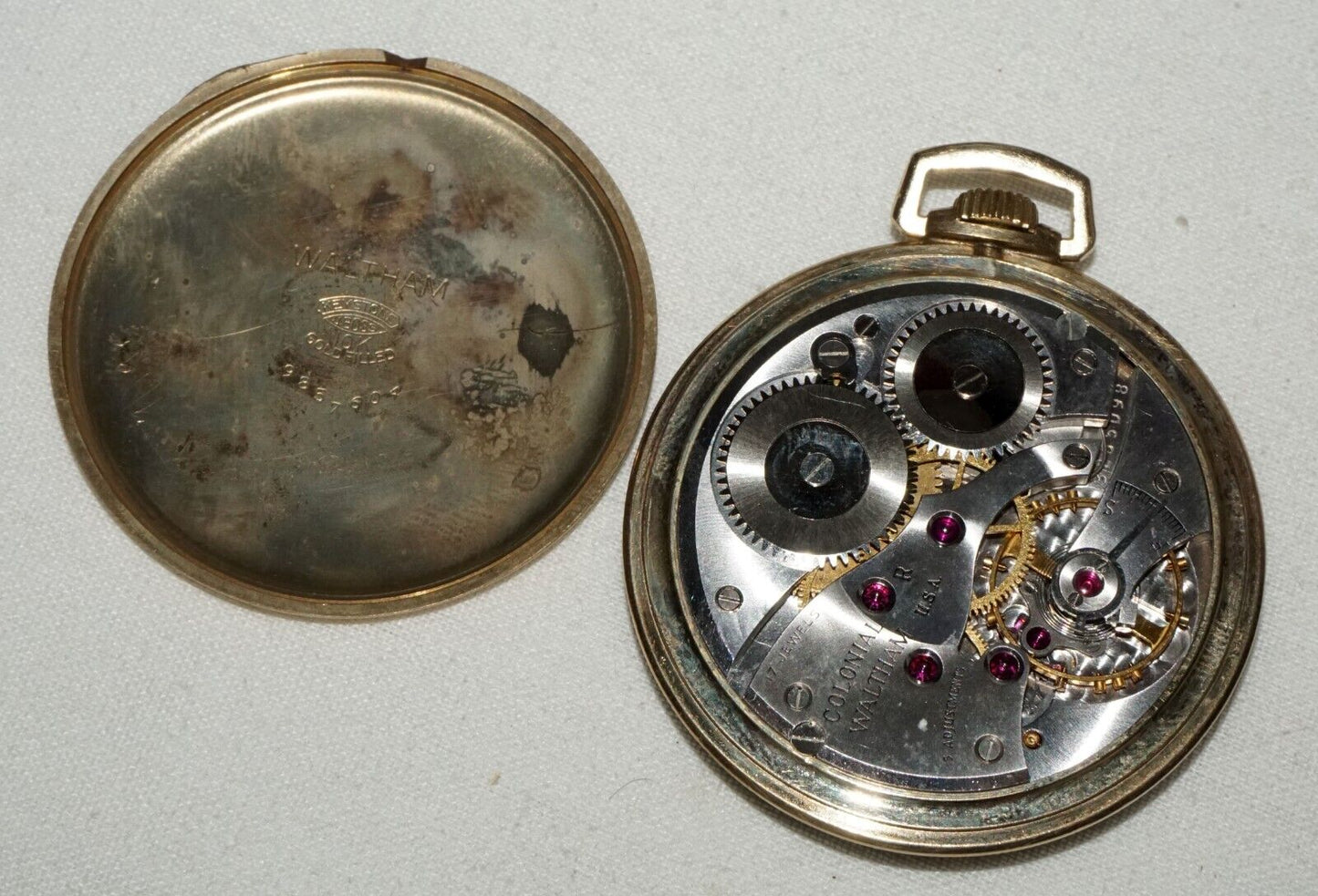 1946 US 10k Gold Filled Case Manual Pocket Watch Waltham Colonial (KoS) L21