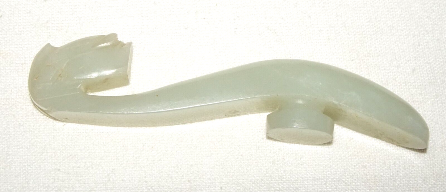 Antique Chinese Grey Green Nephrite Jade Dragon Belt Hook (UVi)#4