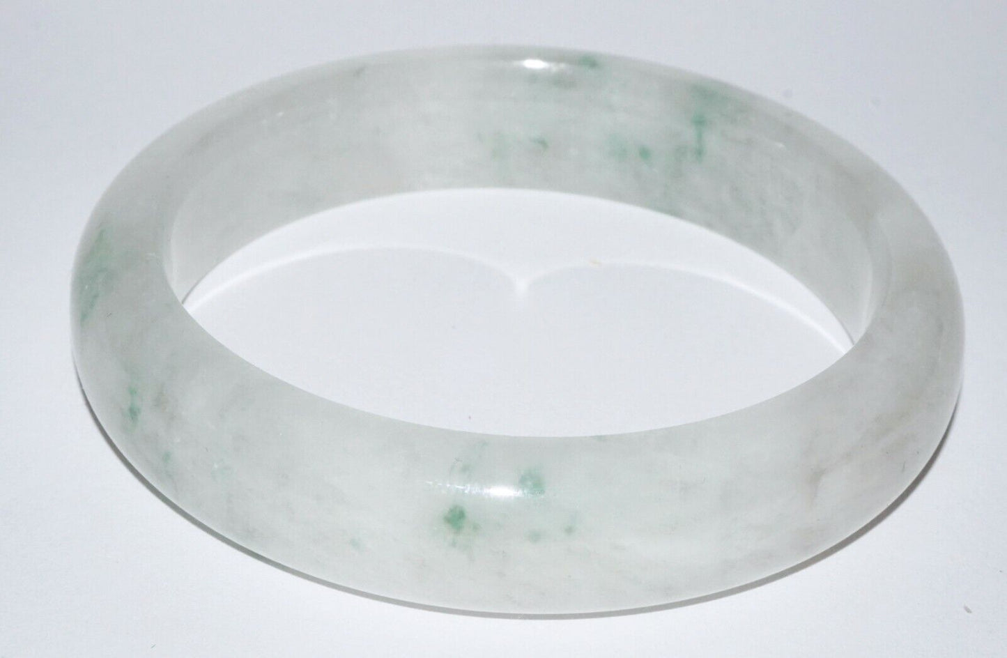 Vintage Chinese White Jadeite Jade Bangle Bracelet w. Green Accents (LeS) G3