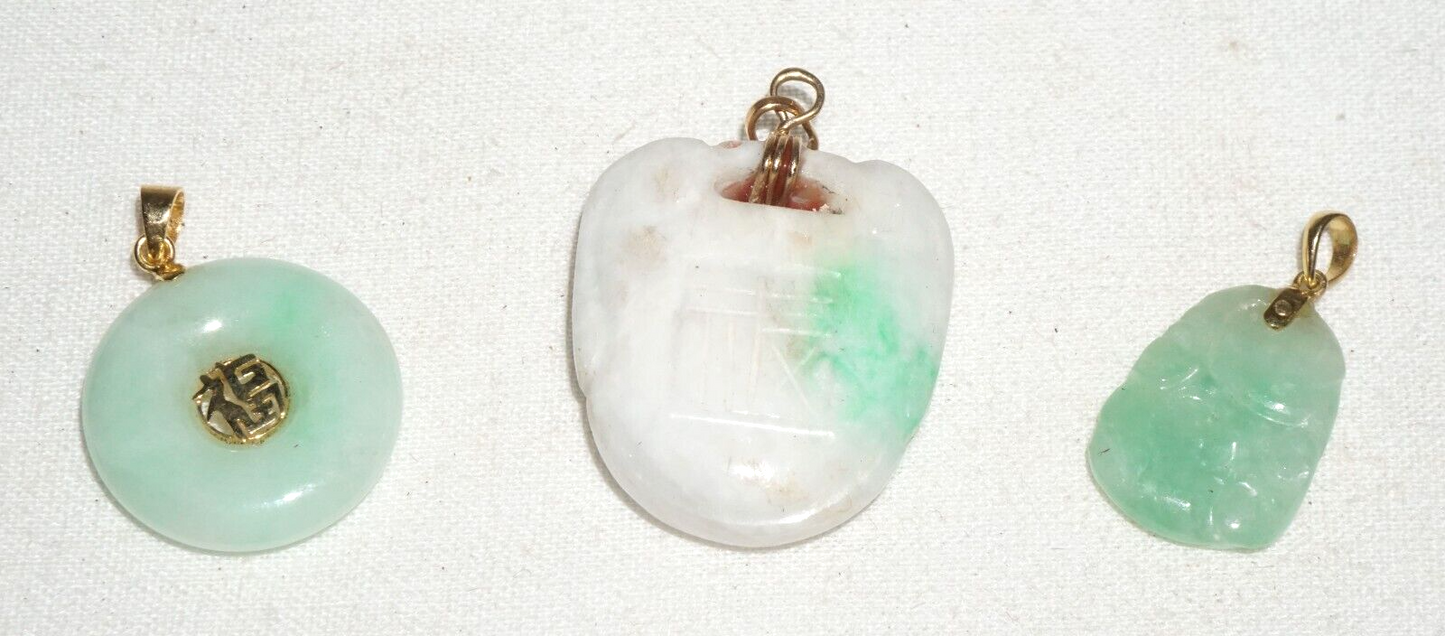 3Pc Vintage Chinese Miniature Jadeite Jade Carved Pendants Lot (***)