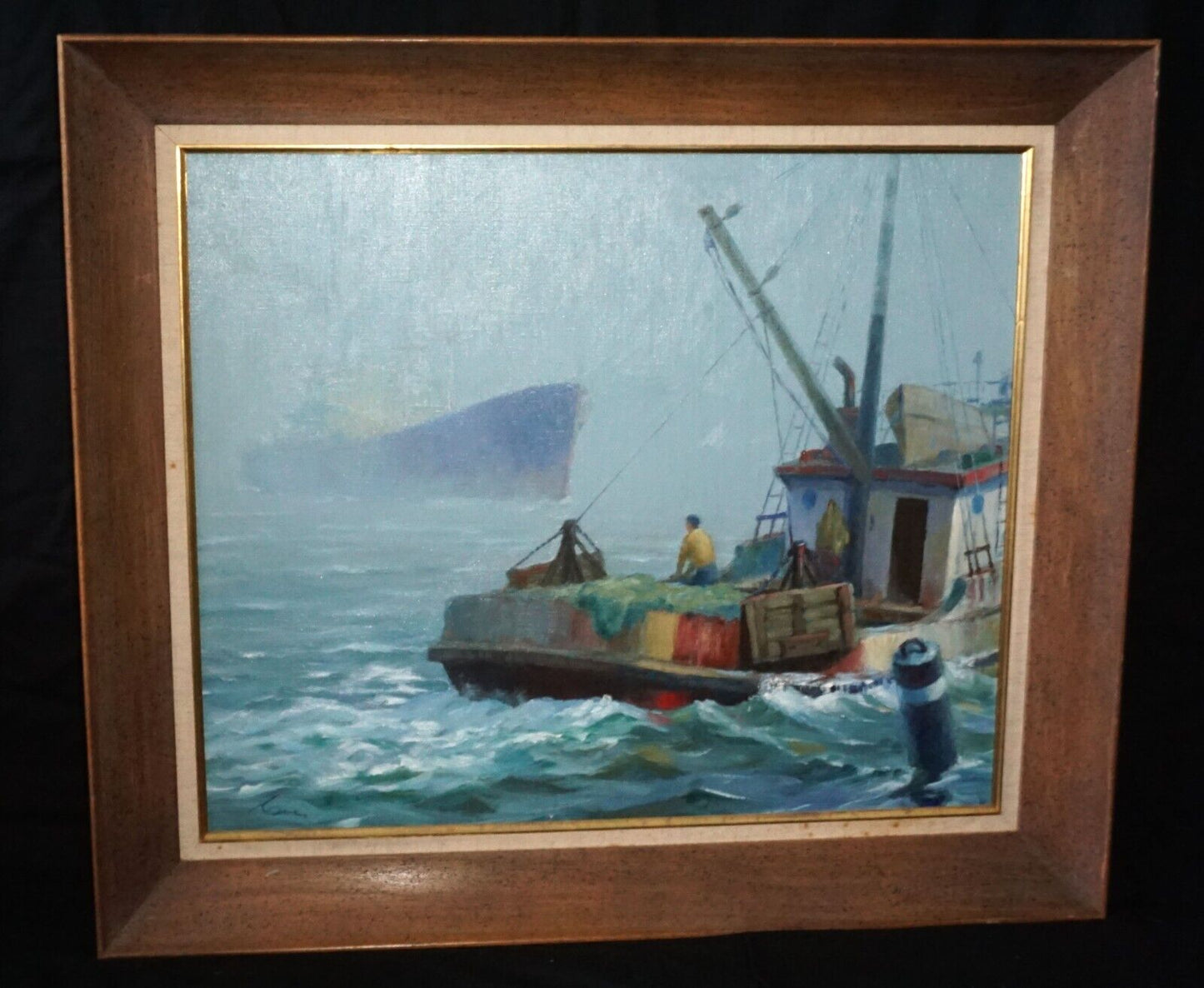 Vintage Oil on Canvas Misty Maritime Morning by Robert Dexter Coe (LeD)