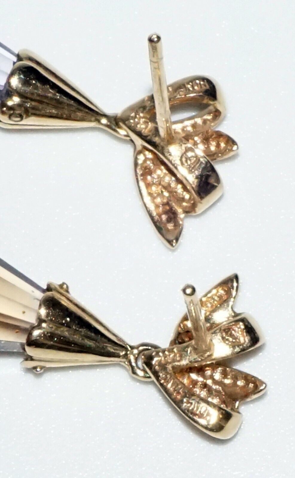 3Pc Modernist Hong Kong 14k Yellow Gold & Amethyst Pendant & Earrings (SaR)#293