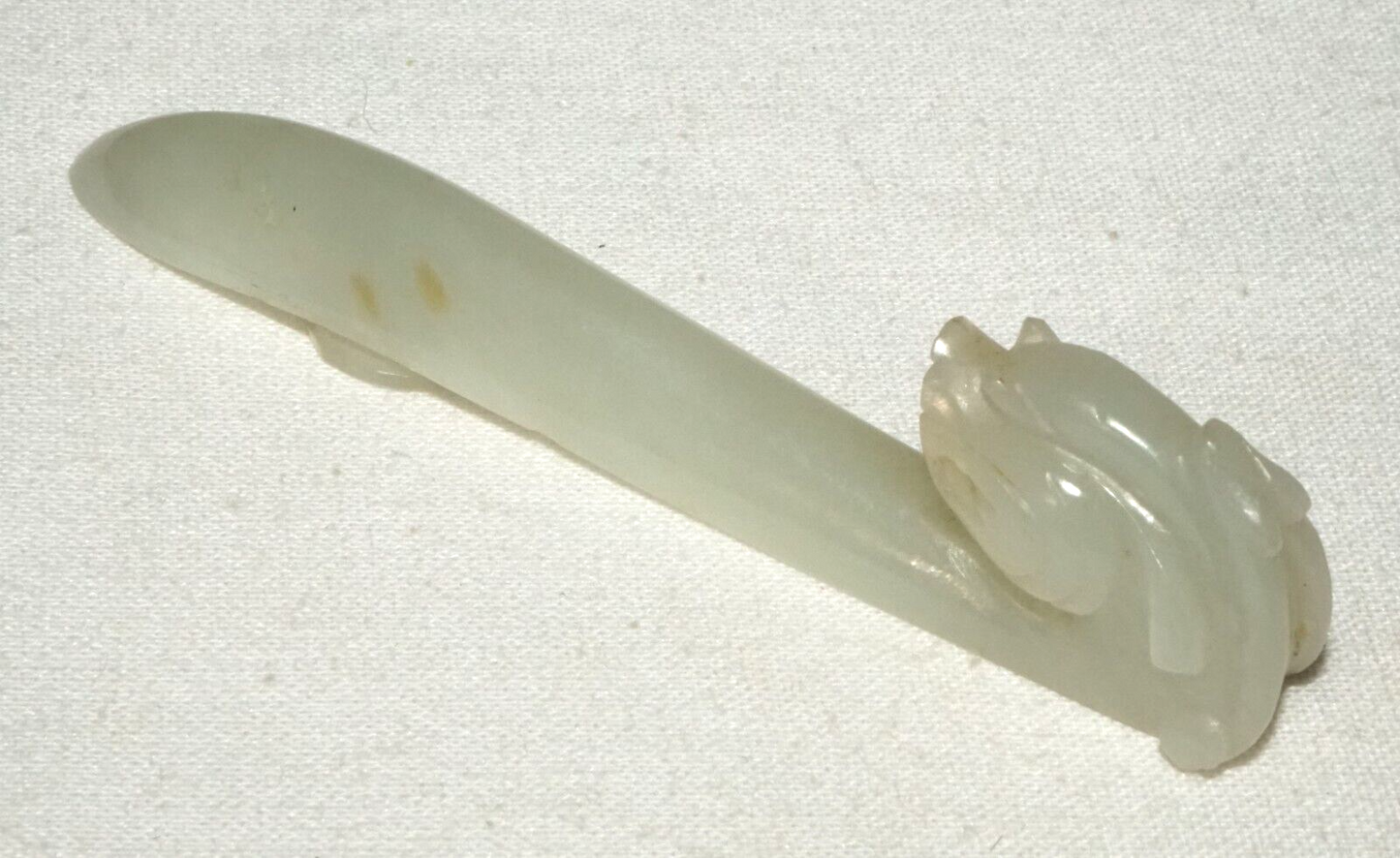 Antique Chinese Grey Green Nephrite Jade Dragon Belt Hook (UVi)#18