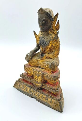 Antique Thai Gilt Bronze Buddha Statue Seated on Pedestal (MiM)