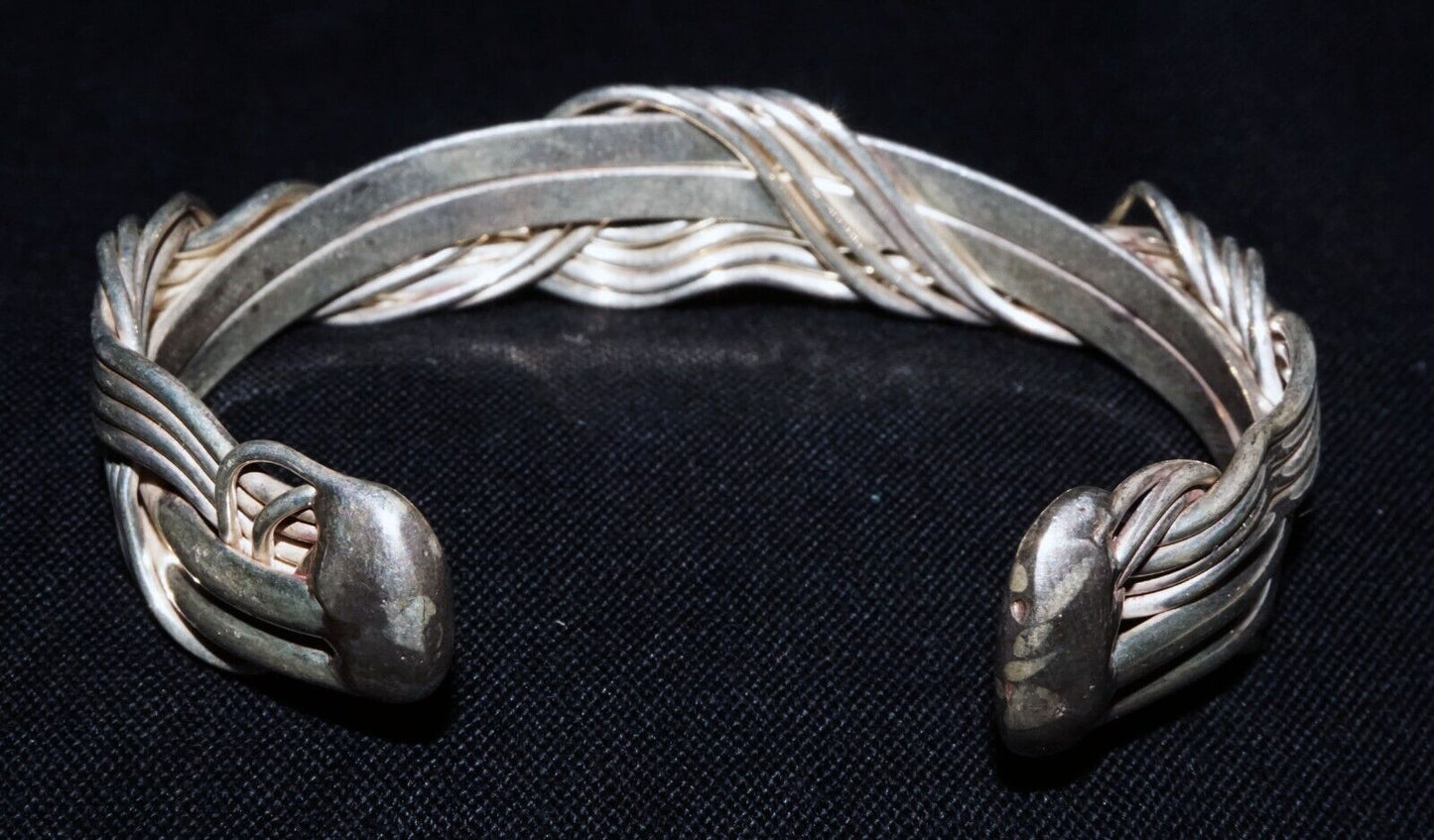 Vintage Modernist Sterling Silver Cuff Bracelet Wire & Bar Design unsigned (WoJ)