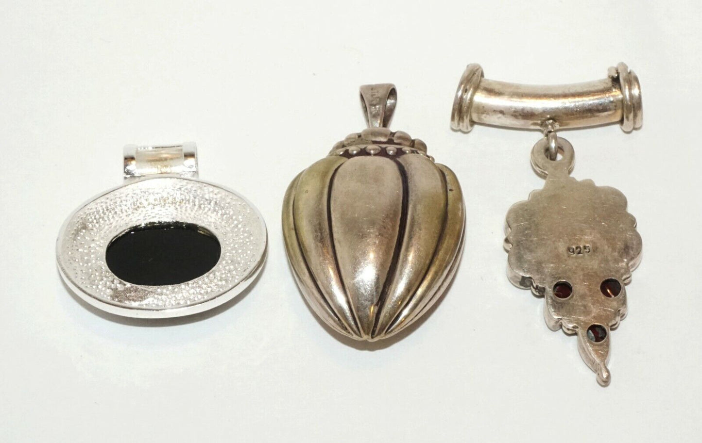 3Pc Vintage Sterling Silver Pendant Lot w. Garnets, Pearls & Onyx (HaL)#16