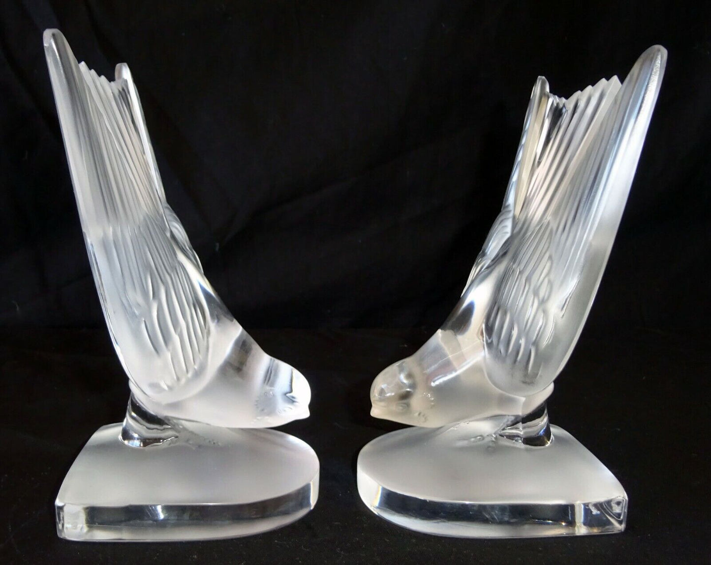 Vintage Pair French Frosted Crystal Dove Bookends Sculptures by Lalique (MeG)