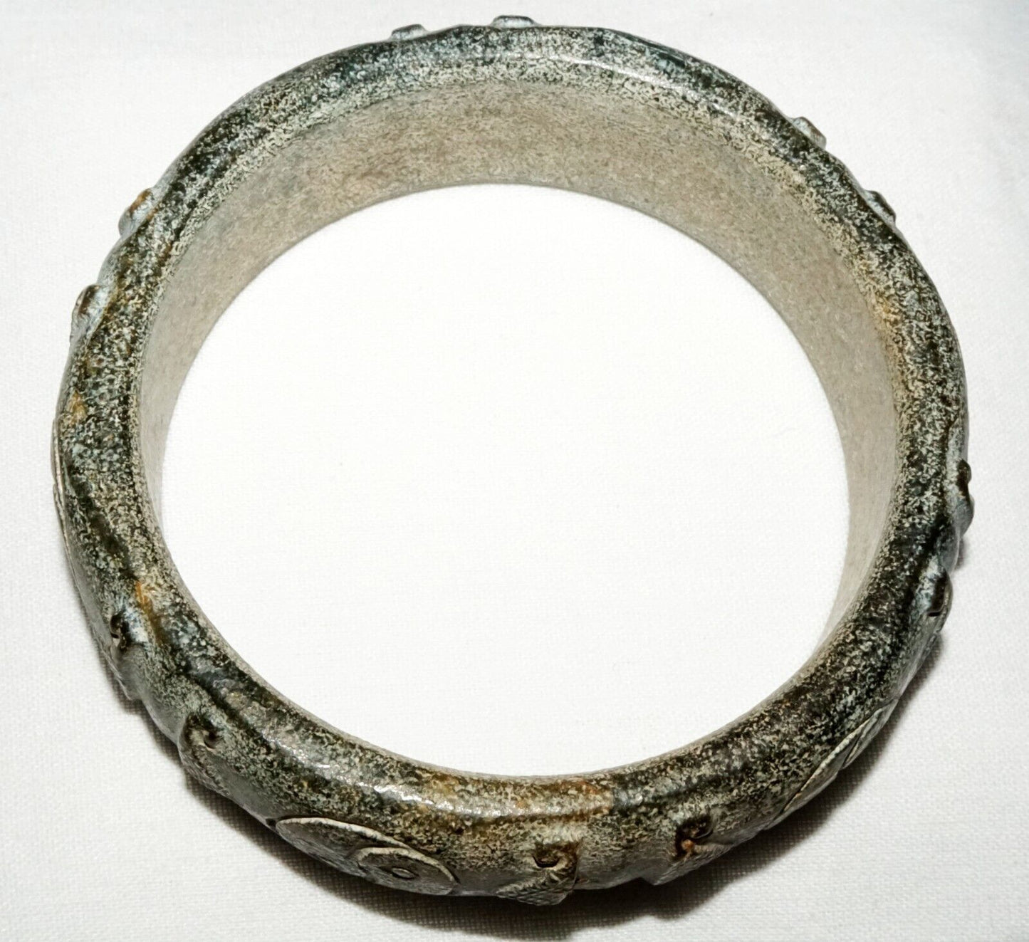 Vtg. Chinese Steatite Relief Yin & Yang Motif Carved Bangle Bracelet (LeS) B47