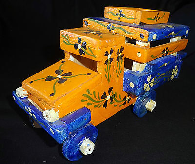 1980's Haitian Wooden Hand Painted Tap Tap Folk Art Vehicle Sculpture (Stea) 1st