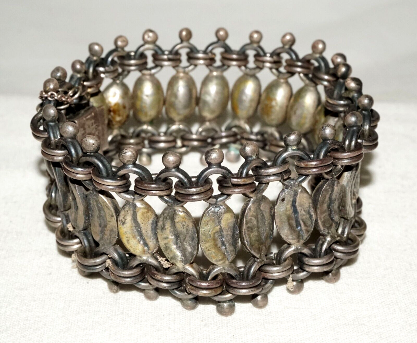 Vintage Mexican Heavy Sterling Silver Link Bracelet signed Anton Plata (LeS)L24