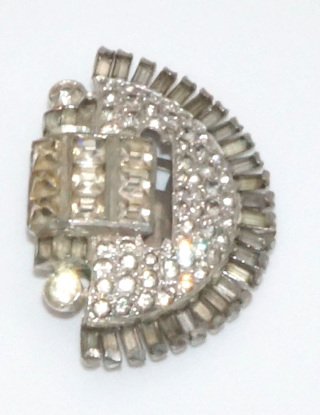 Vintage Silver Tone Rhinestone Dress Clip w Round & Square Stones (McC)