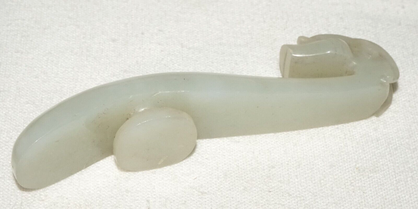 Antique Chinese Grey Green Nephrite Jade Dragon Belt Hook (UVi)#15