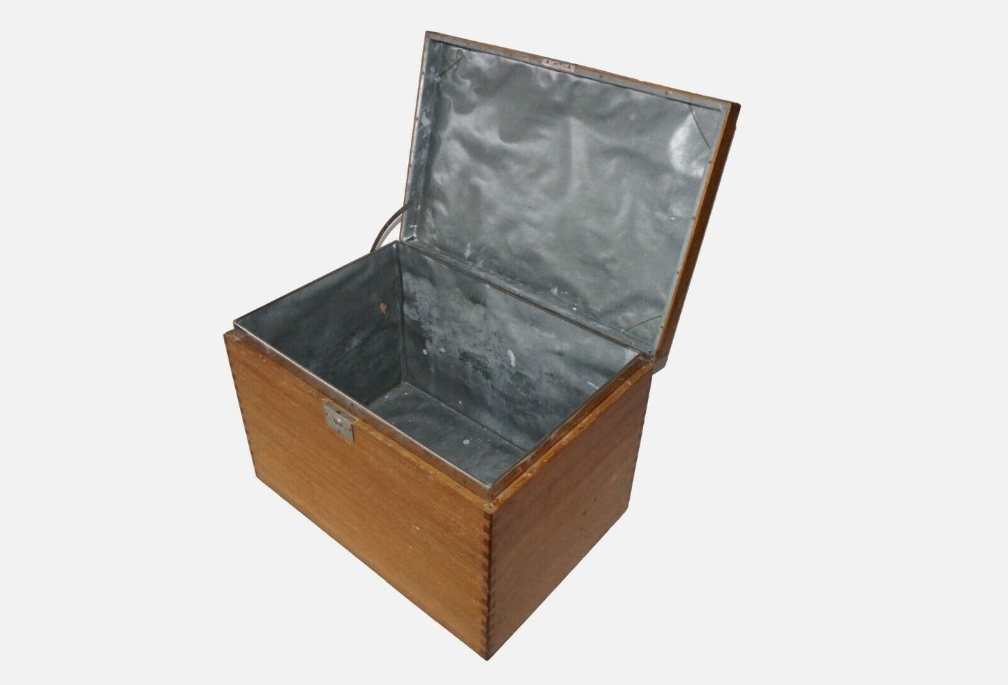 Antique Hawaii Tin Lined Hinged Top Plain Monkey Pod Wood Box w. Lock (Leh)