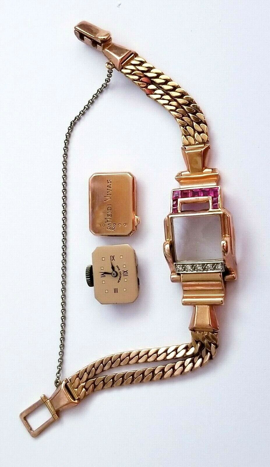 70s Swiss 14k Rose Gold Diamonds Ruby Ladies Wristwatch Paul Ditisheim (TaE)#72