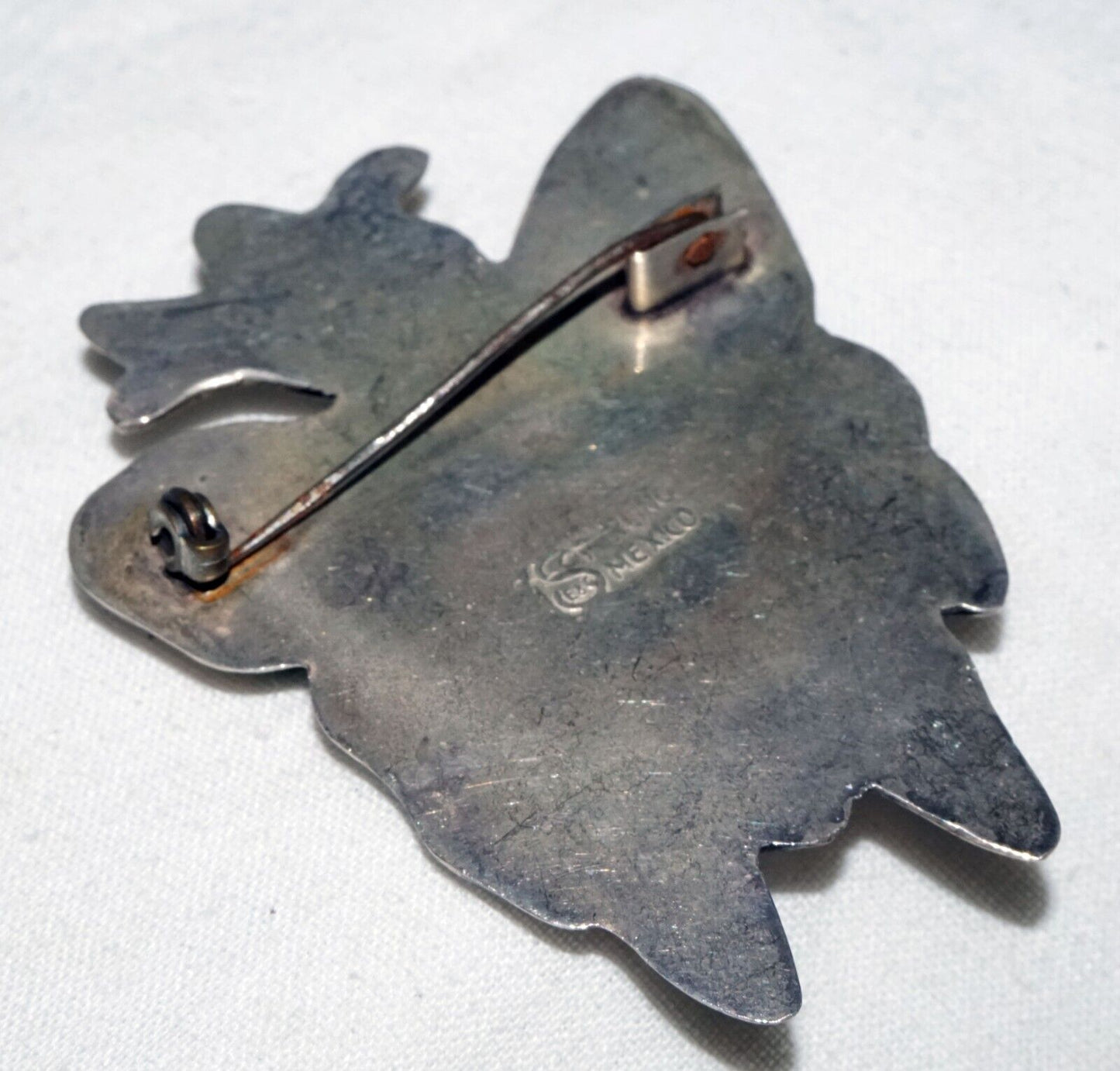 Mexican Modernist Sterling Silver & Turquoise Butterfly Brooch by E&G (KoS) L10