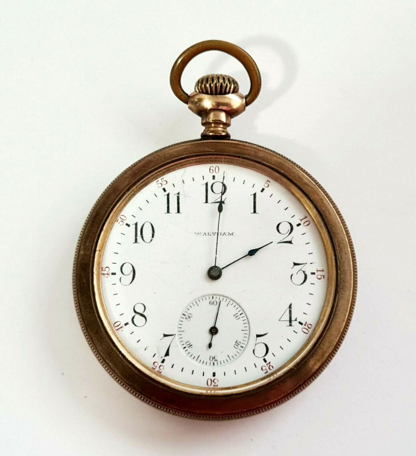 1902 US Gold Plated Open Face Mens Pocket Watch by Waltham Watch Co. (AHB)