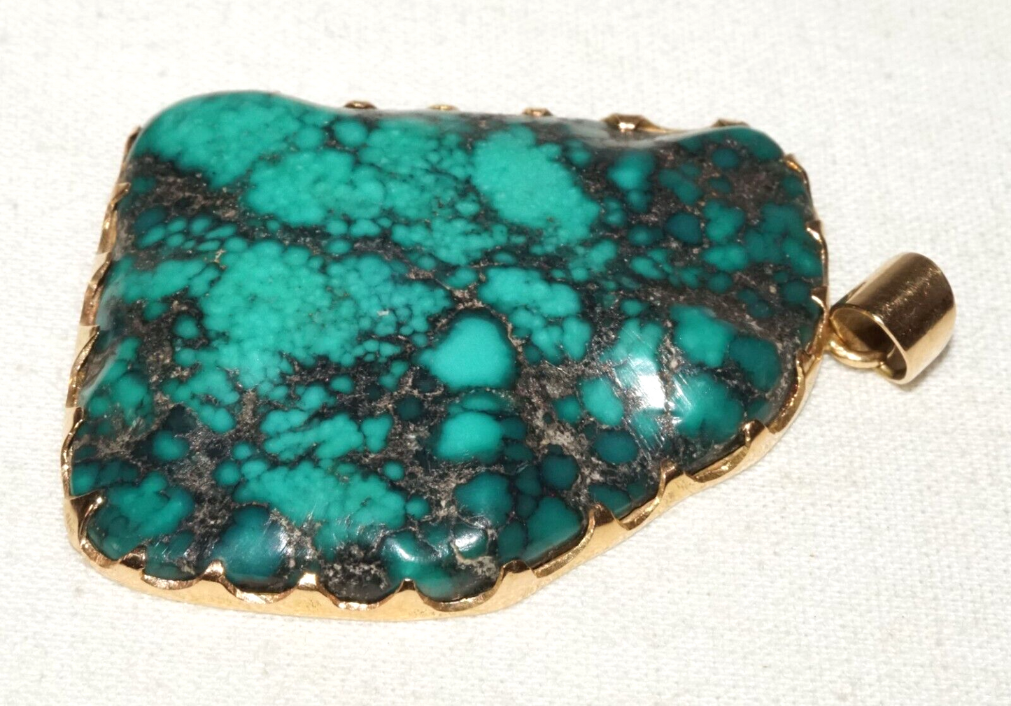 Vintage 14k Yellow Gold set Attractive Natural Turquoise Matrix Pendant (GoB) #2