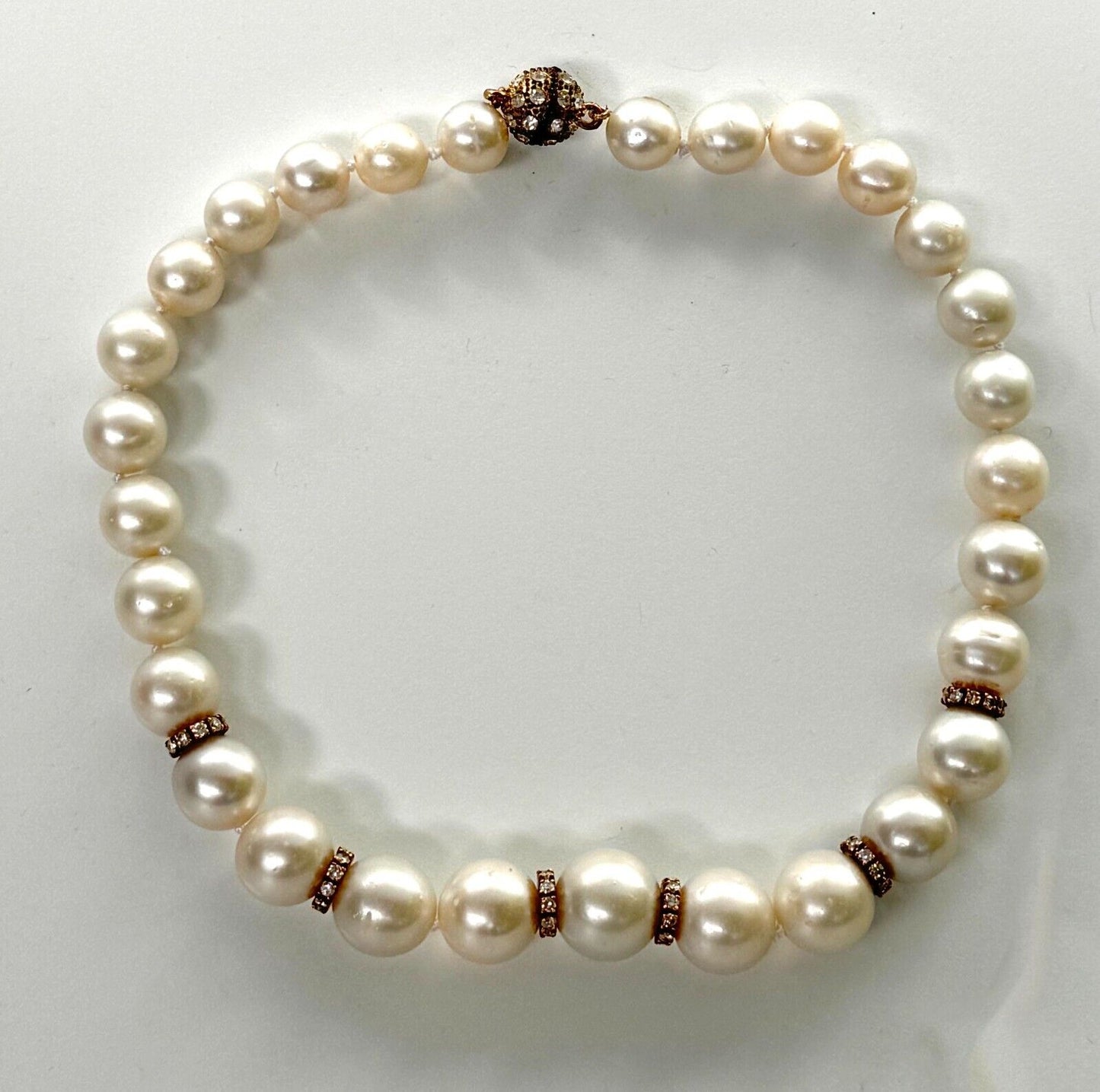 Vintage Simulated Pearl & Rhinestone Statement Necklace 17" (LeD)