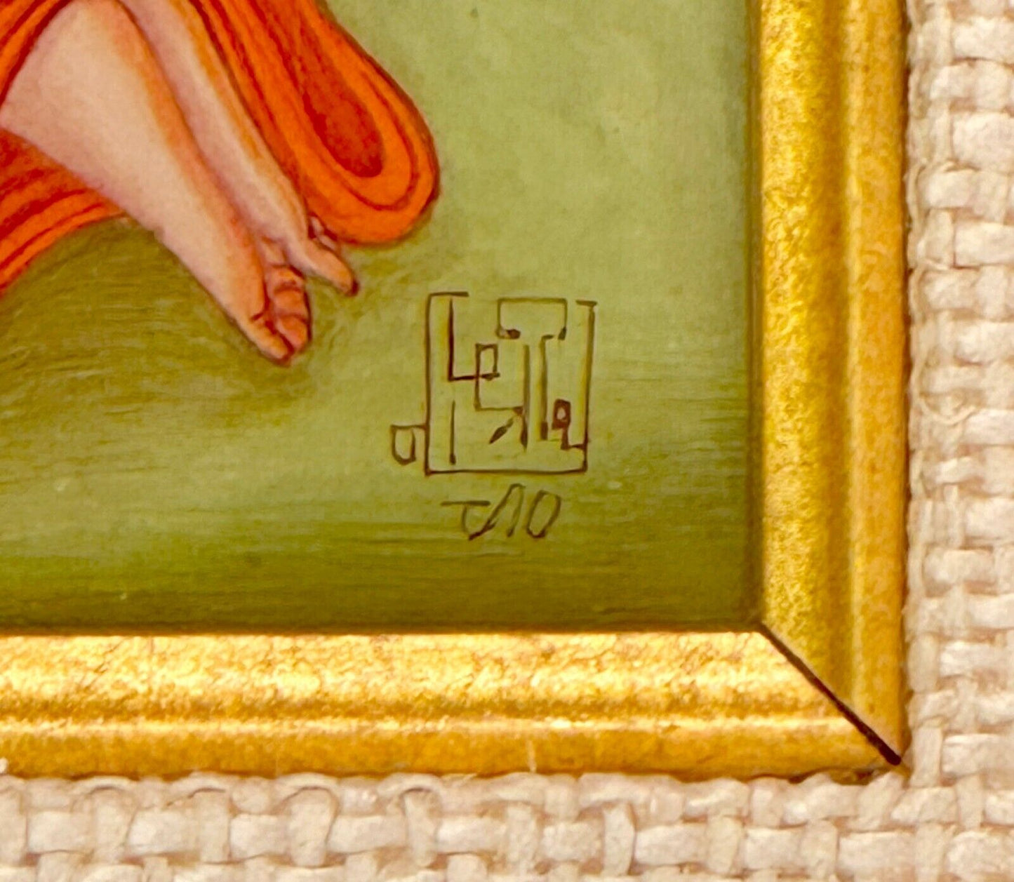 Vintage Indian Budhhist Painting of "Untouchable Woman" Prokrithi & Monk (KuK)