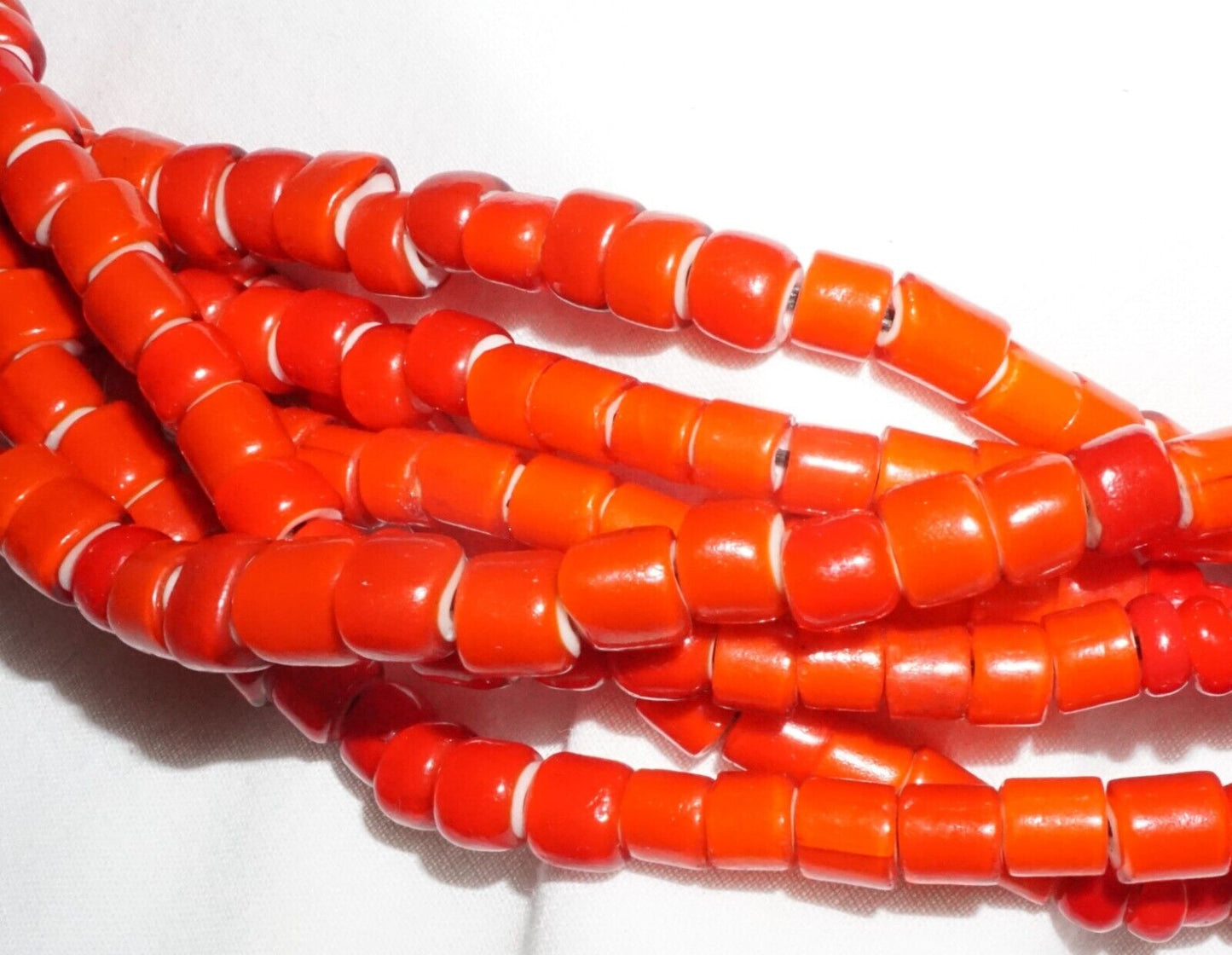 Vtg Chunky 7x Strand Red Glass Bead Necklace Bell Pendant Masha Archer (GeB)#16