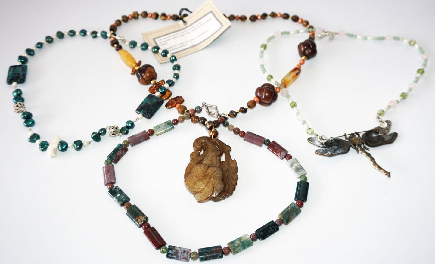 4x Chinese Mixed Bead Necklaces w Quartz, Serpentine + by Yasue Yamada (Yam)#10