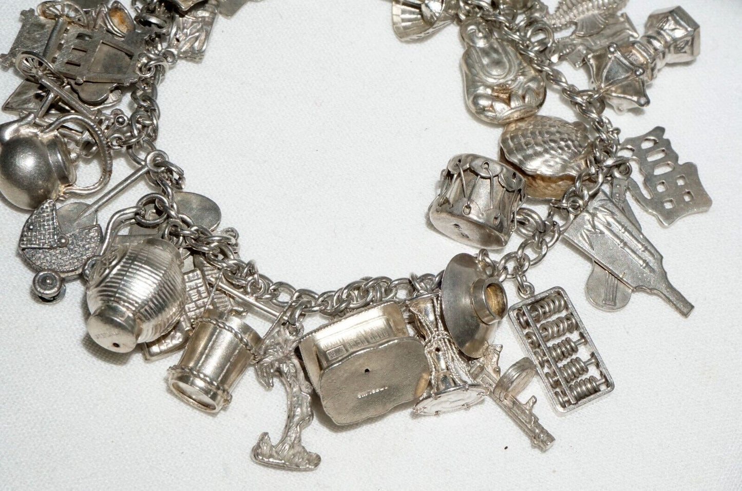 Vintage Sterling Silver Charm Bracelet w. 40x World & Travel Charms (BrM)#6