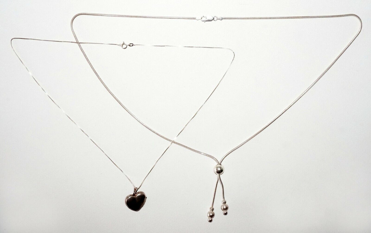 3Pc Vintage Sterling Silver Necklaces & Heart Motif Locket Pendant (SaR)#189