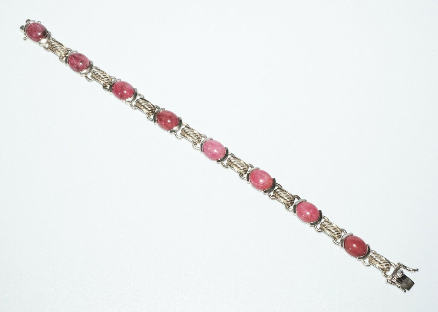 Vintage Hong Kong Sterling Silver Bracelet w 8x Oval Rhodonite Accents (SaR)#204