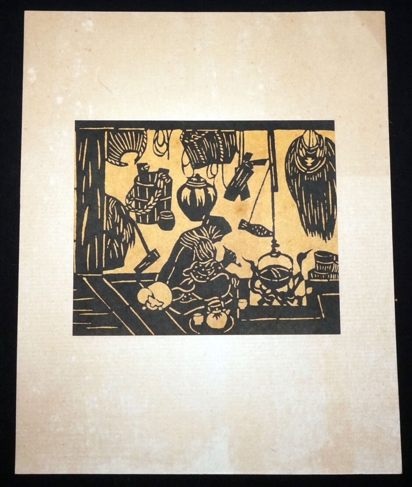 '50s Japanese Stencil Dyed Print Interior w. Figure by Keisuke Serizawa (KiL) 3