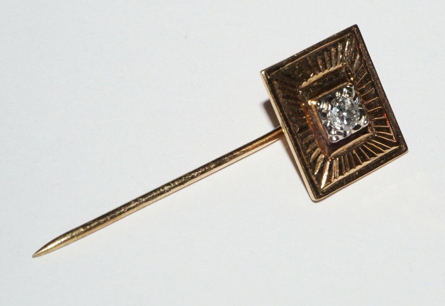 Antique 14k Yellow Gold Pin w. Diamond Accent 0.17ct. (PiC)