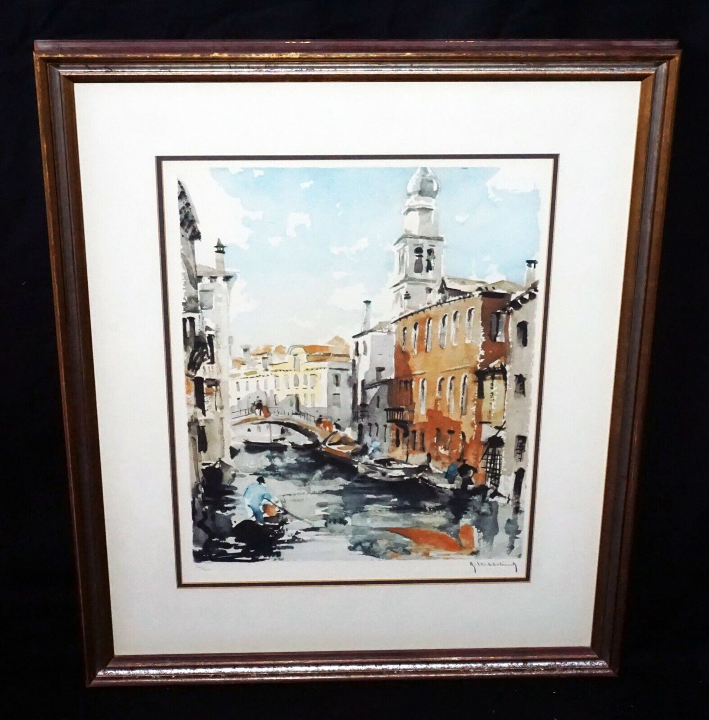 Vintage Belgian Color Print Venetian Canals by Roger Hebbelinck (1912-1987)(CWo)
