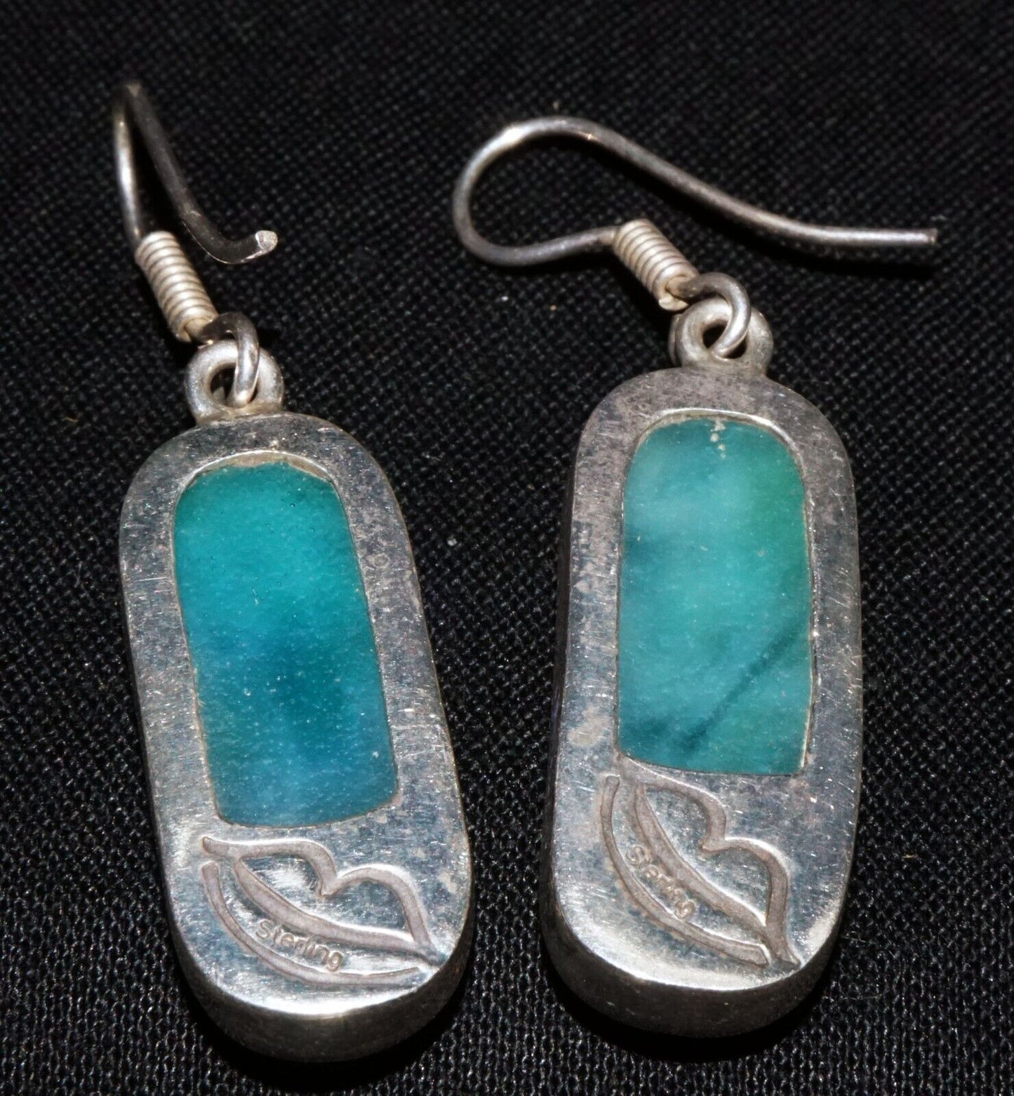 Vintage Sterling Silver Framed Green Composite Accent Earrings by Lips (WoJ)