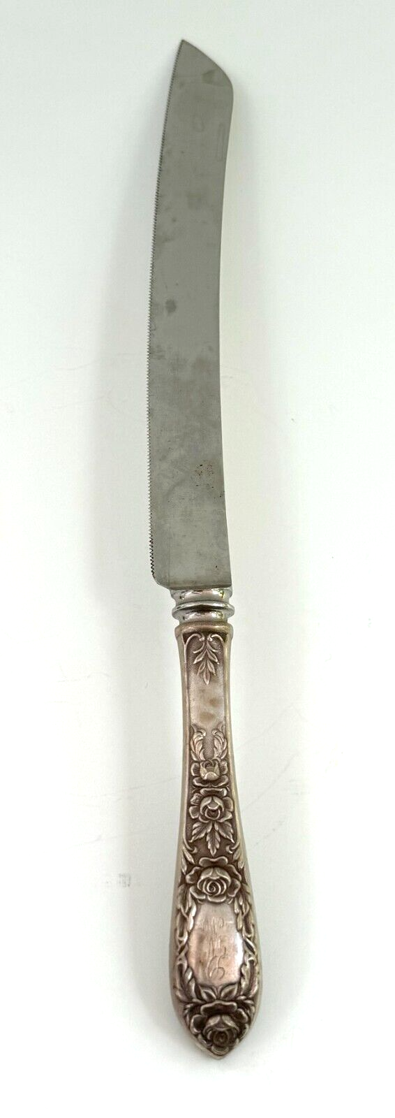 Vintage Sheffield Sterling Silver Floral Carving Knife w Monogram (WeP)