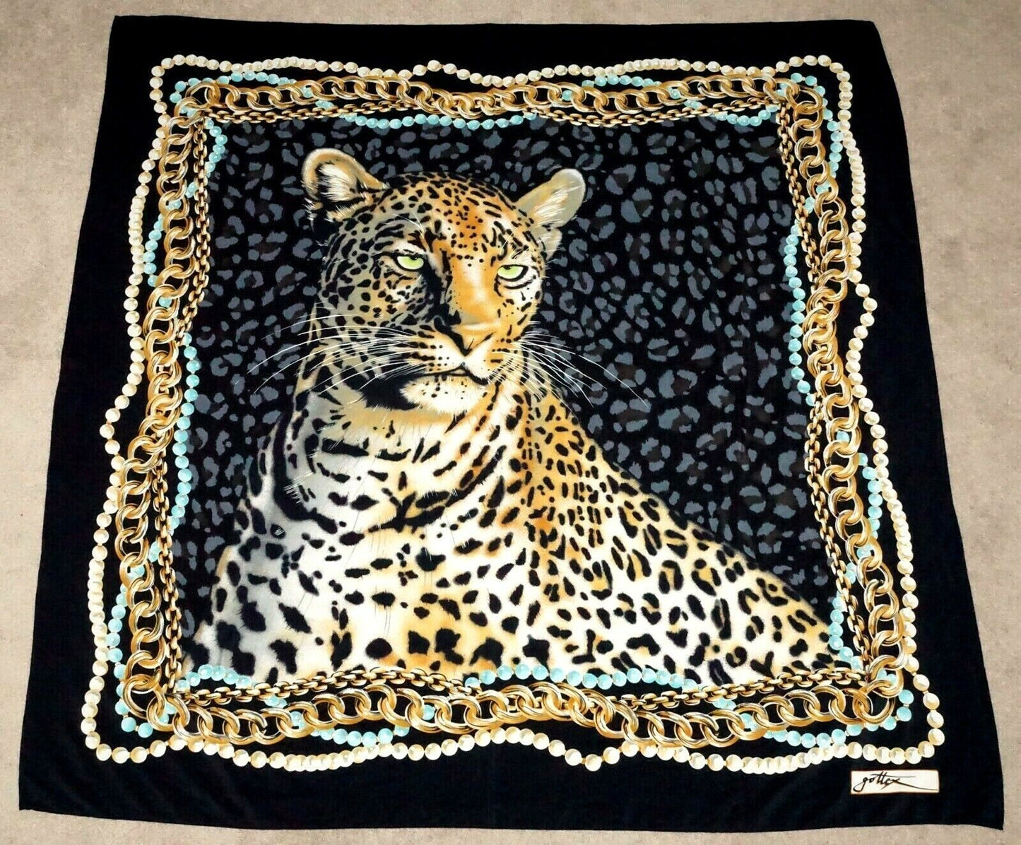 Vintage Israeli Silk Leopard Scarf Shawl Bandana 55"x 55" by Gottex (MeG)