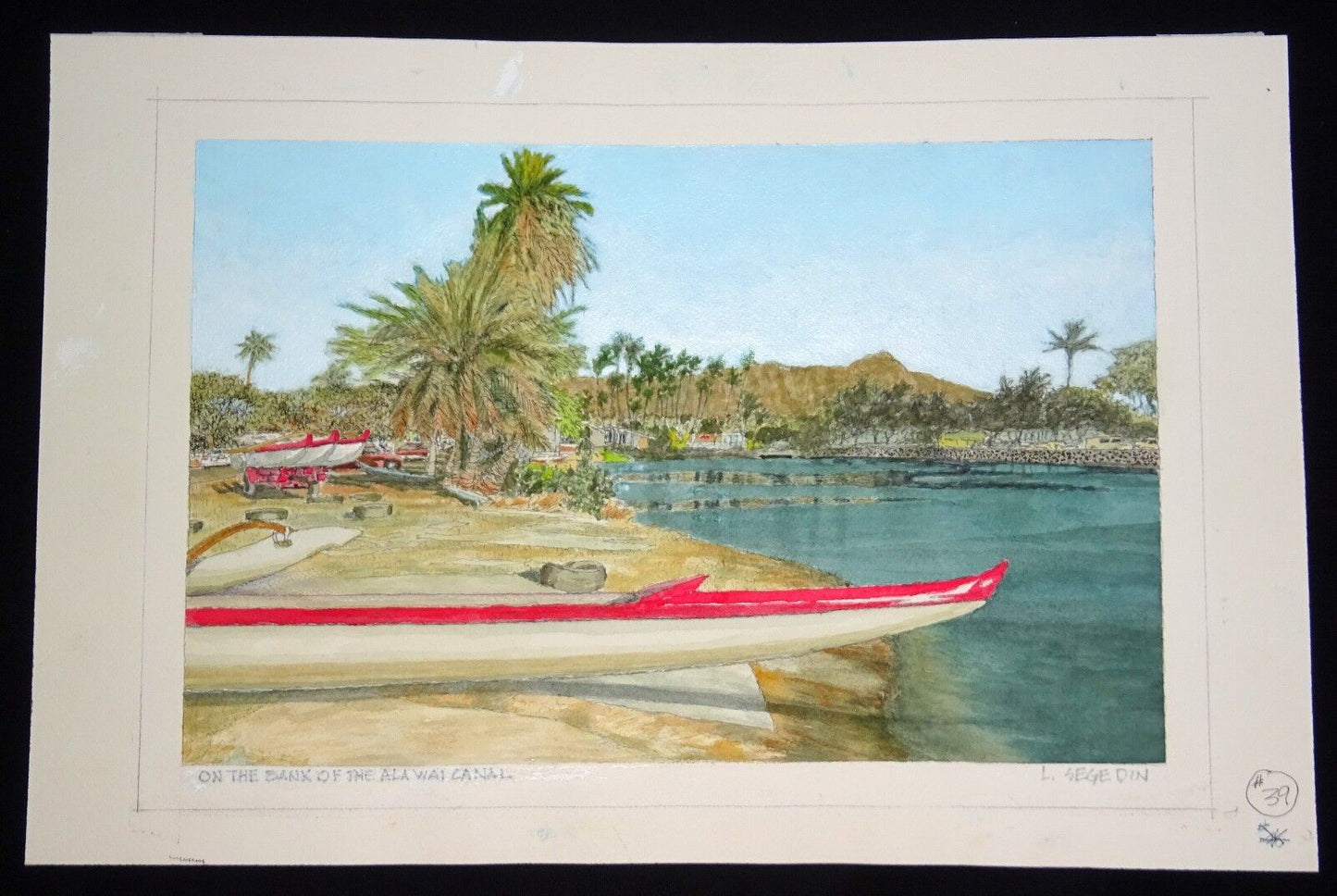 Orig. Hawaii Watercolor Painting "On the Banks of the Ala Wai" by L. Segedin #39