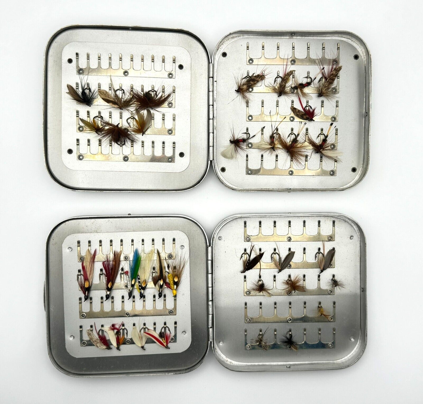 Vtg Collection 58 HandTied Fish Flies-2 Wheatley Silmalloy Metal Fly Boxes (MiM)