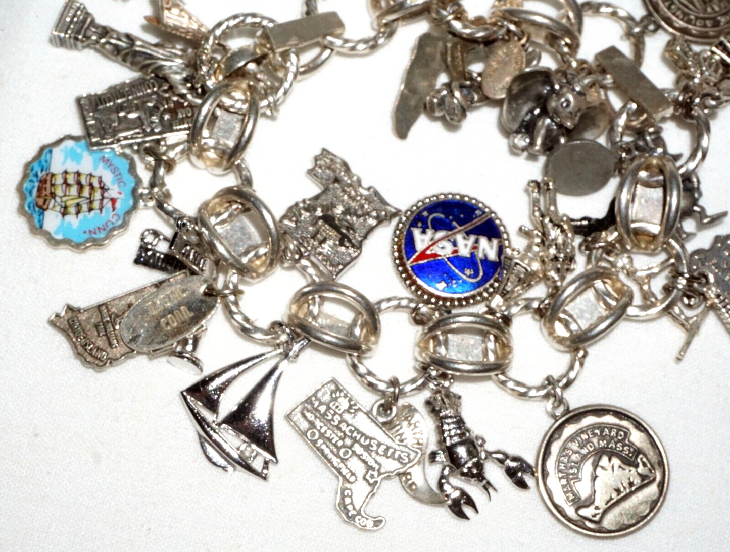 Vintage Sterling Silver Charm Bracelet w. 24x World & Travel Charms (BrM)#6