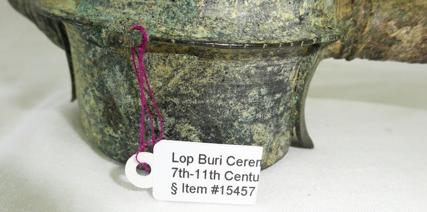 7-11C Thai Dvaravati Period Lop Buri Bronze Ritual Hand Drum (Mil)