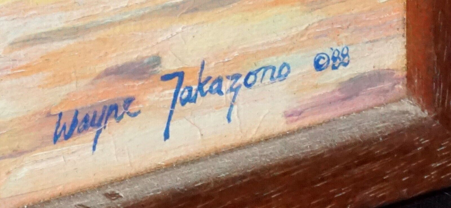 1988 Hawaii Framed Oil Painting Triptych "Three Friends" by Wayne Takazono (FeH)